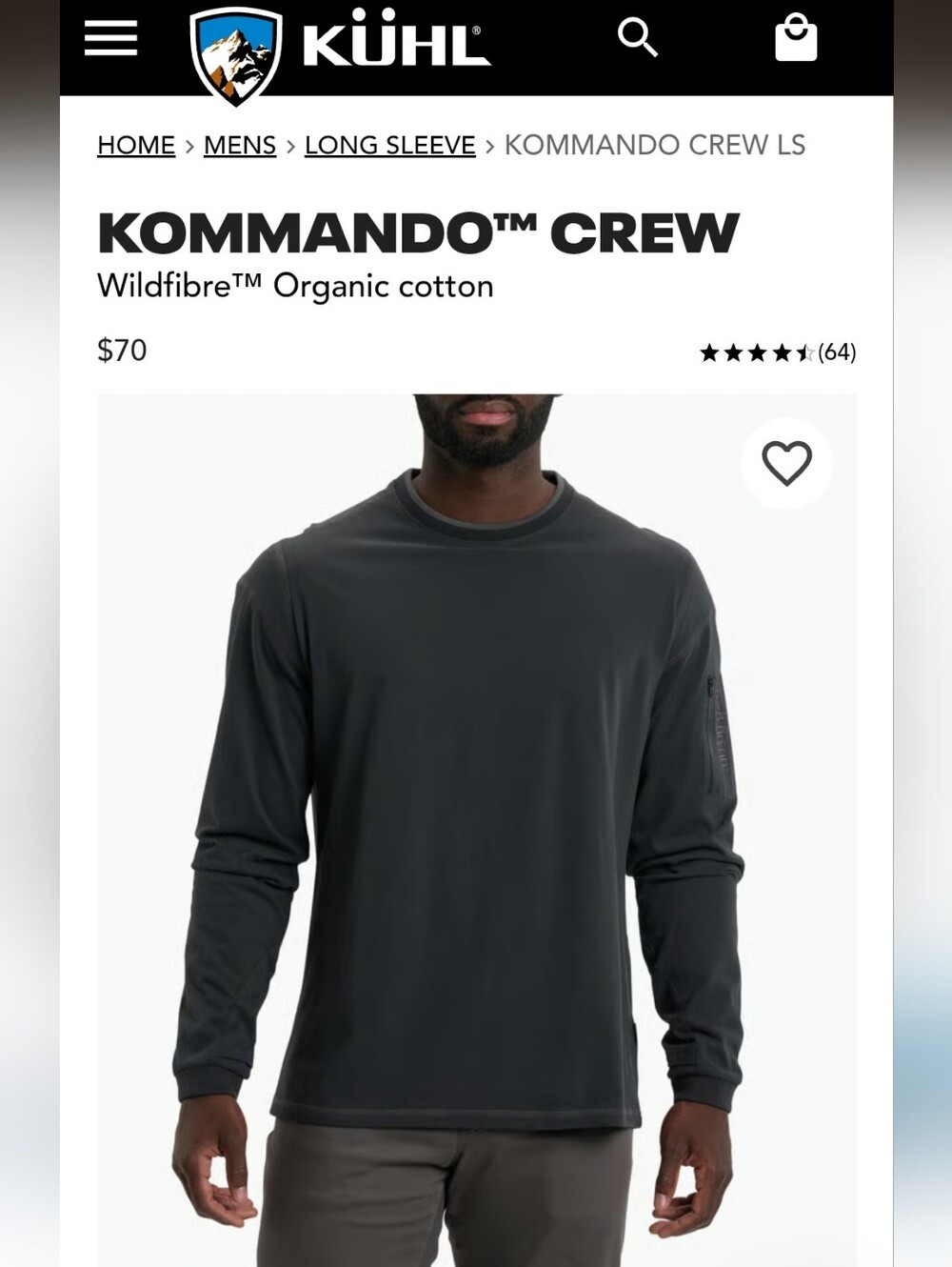 Kühl Men's Kommando™ Crew Wildfibre Cotton Long-Sleeve Shirt Onyx 3XL